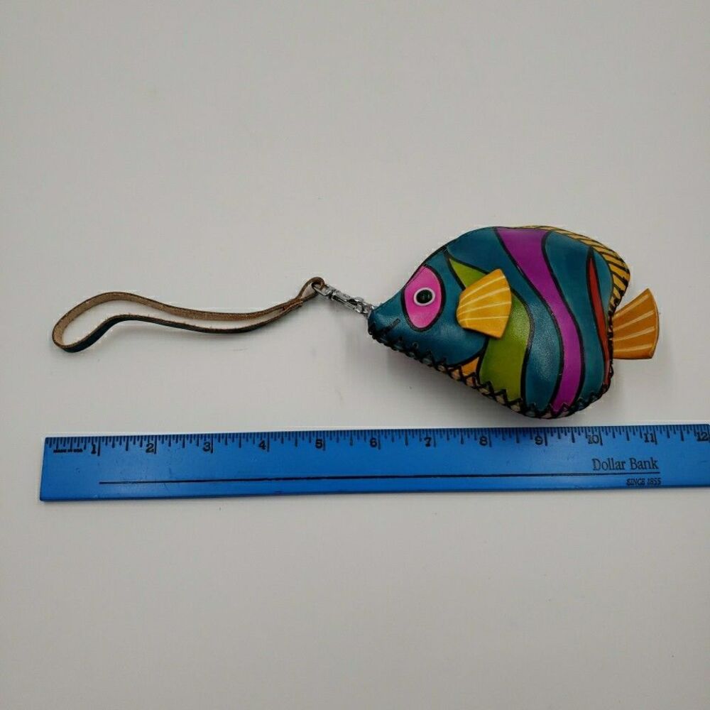 Tropical Fish Wristlet Coin Purse Handmade Leather Zipper Pouch Cruise Accessory - Picture 14 of 15